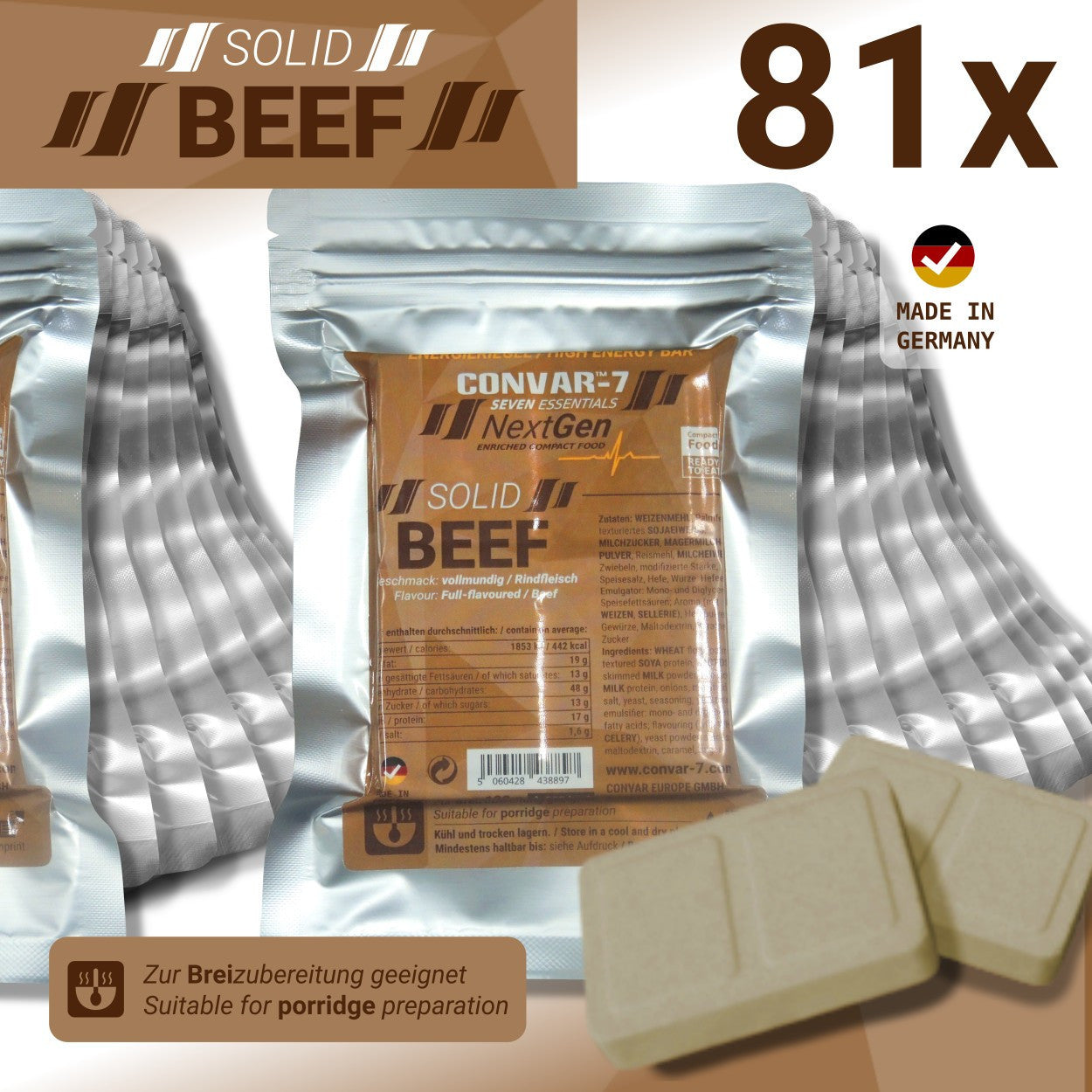 CONVAR-7 NextGen Energy Bar - Solid Beef (81 Pieces per Box)