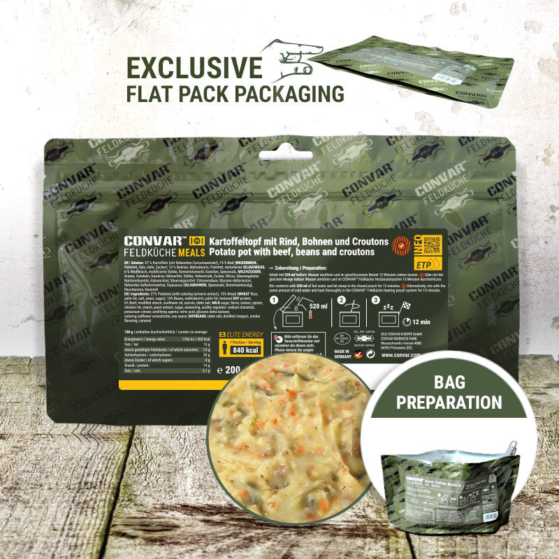 CONVAR Feldkuche Potato pot with beef, beans and croutons (12 Pieces per Box)