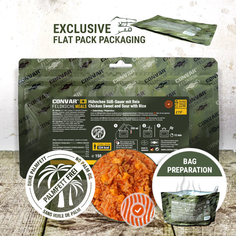 CONVAR Feldkuche Sweet and sour chicken with rice (12 Pieces per Box)